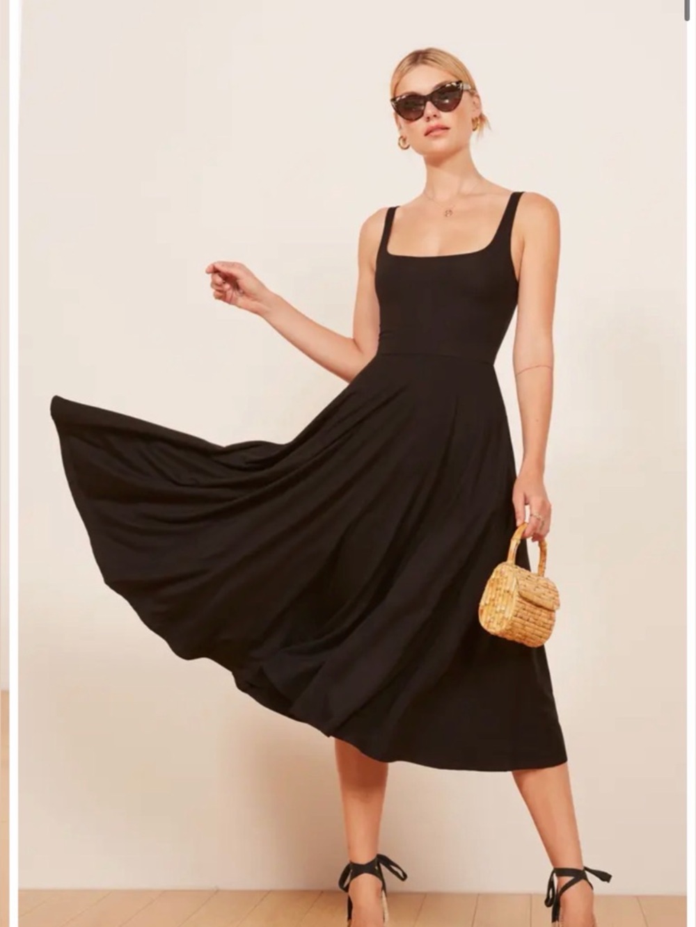 Reformation Rou Black Midi Fit & Flare Sleeveless Tank Jersey Dress Size M